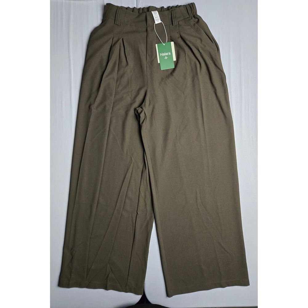 Halara Wide Leg High Waisted Pleated Trousers Olive Green Small NWT